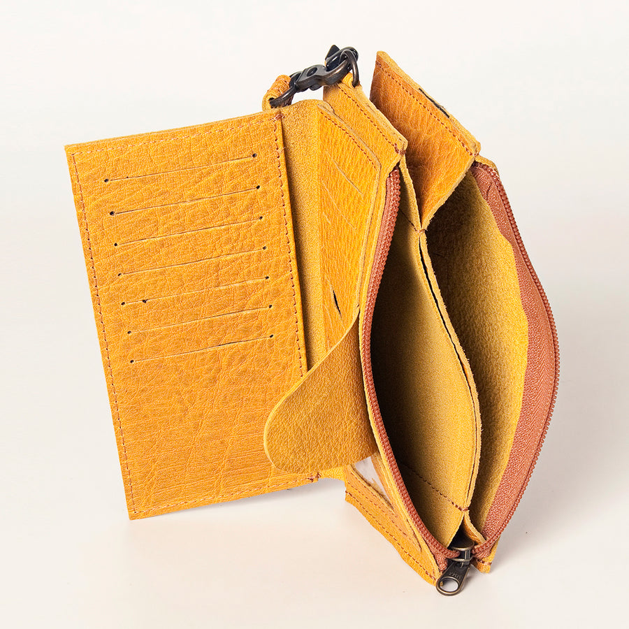 American Darling Wristlet bag, Genuine Full Grain Vegetable Tanned Leather, Slim Western Travel Clutch