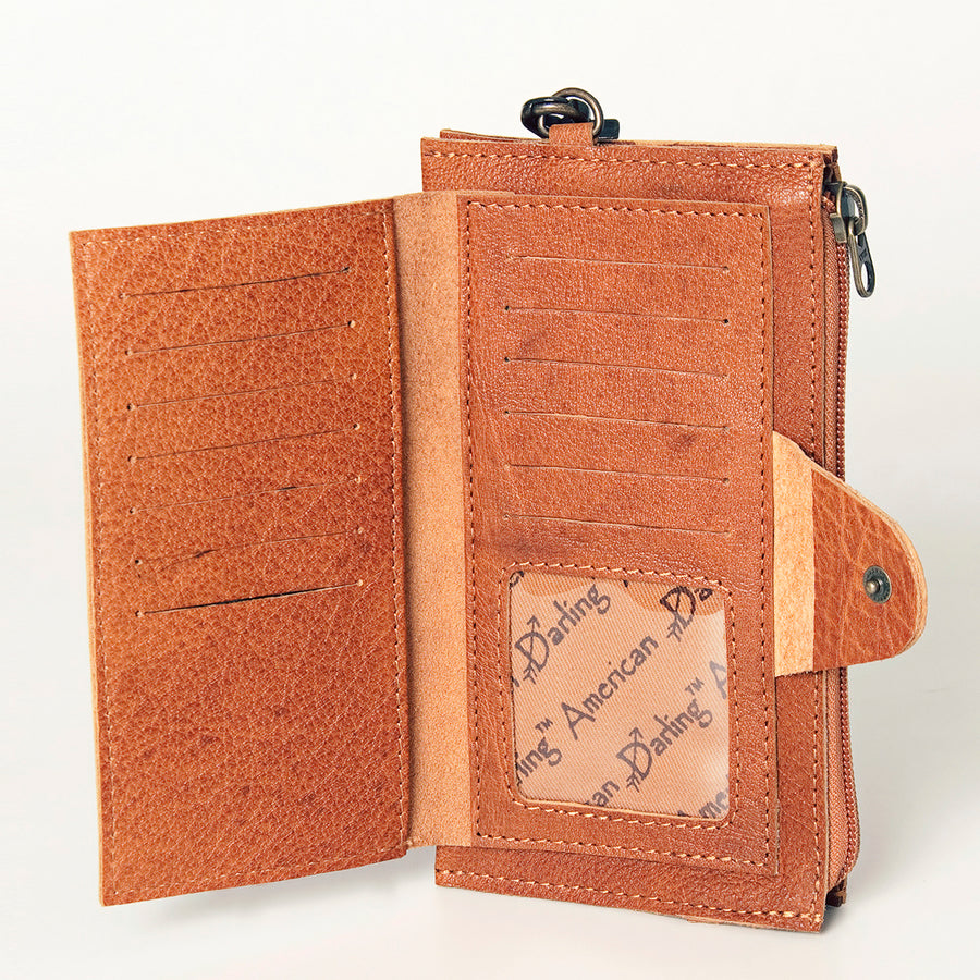 American Darling Wristlet bag, Genuine Full Grain Vegetable Tanned Leather, Slim Western Travel Clutch