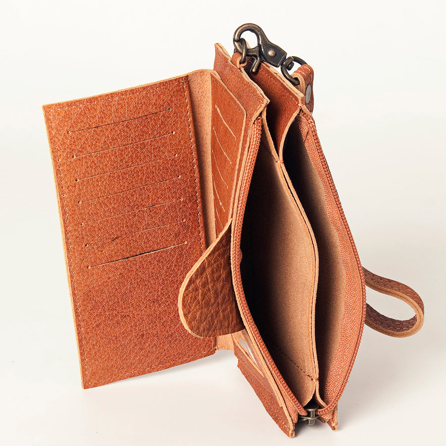 American Darling Wristlet bag, Genuine Full Grain Vegetable Tanned Leather, Slim Western Travel Clutch