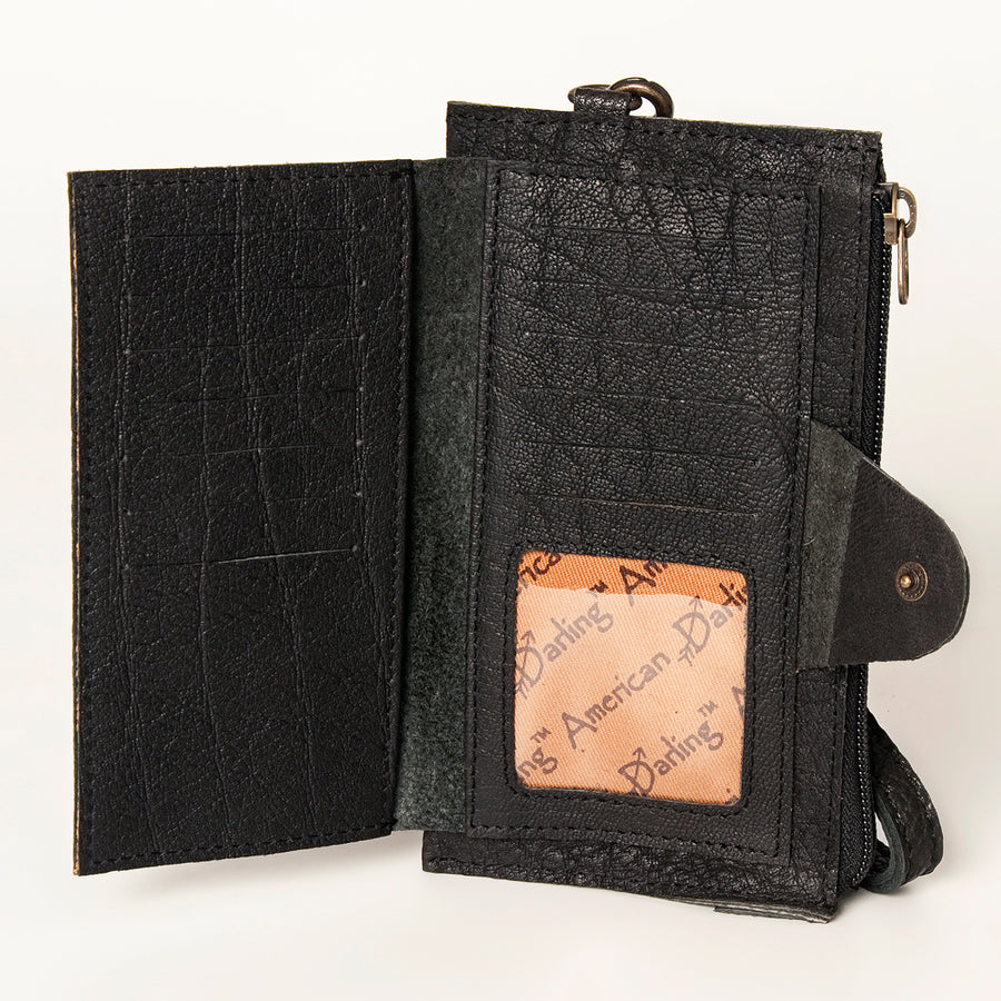 American Darling Wristlet bag, Genuine Full Grain Vegetable Tanned Leather, Slim Western Travel Clutch
