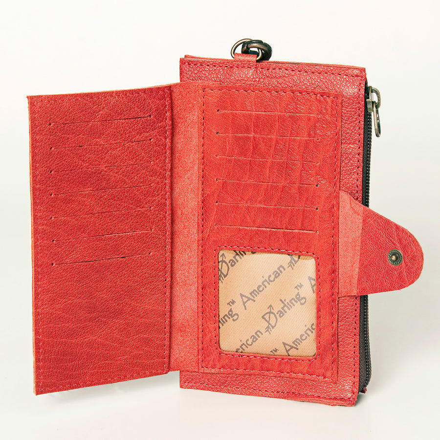 American Darling Wristlet bag, Genuine Full Grain Vegetable Tanned Leather, Slim Western Travel Clutch