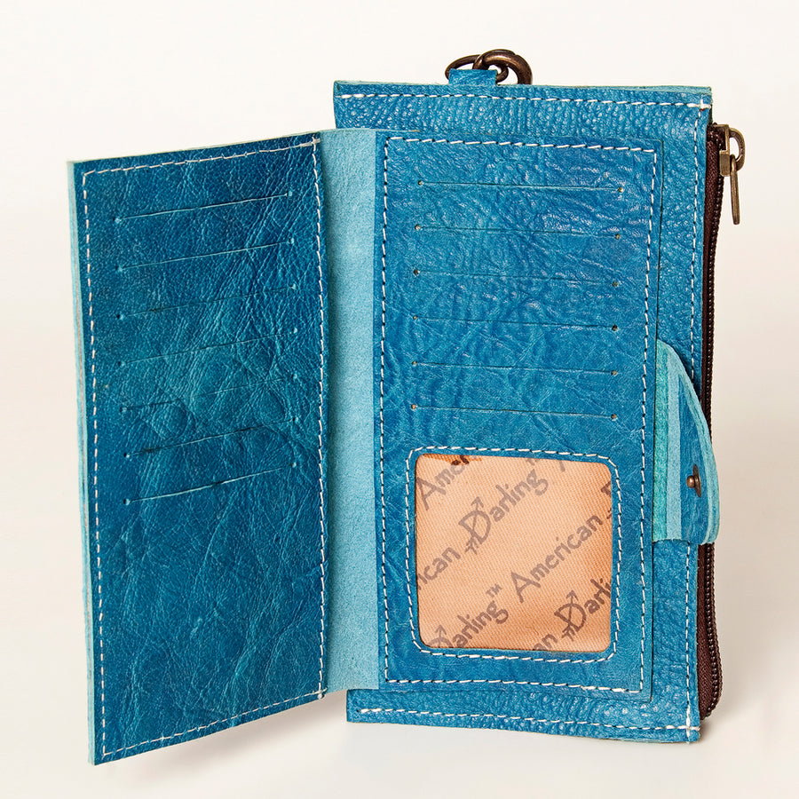 American Darling Wristlet bag, Genuine Full Grain Vegetable Tanned Leather, Slim Western Travel Clutch