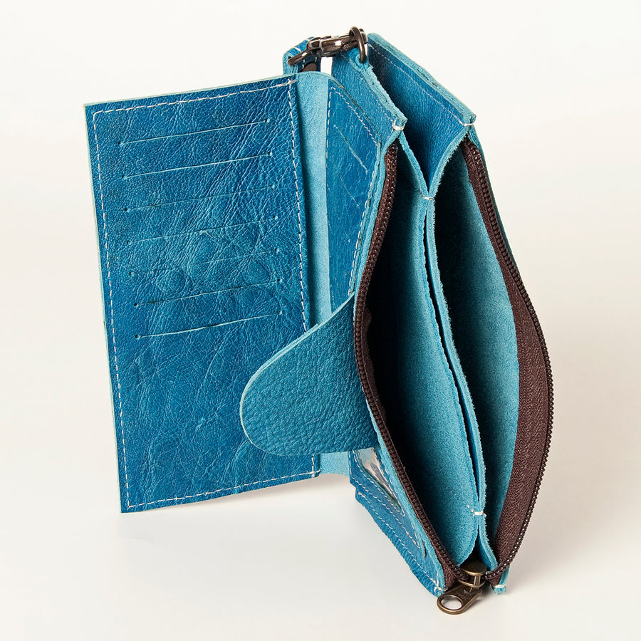 American Darling Wristlet bag, Genuine Full Grain Vegetable Tanned Leather, Slim Western Travel Clutch