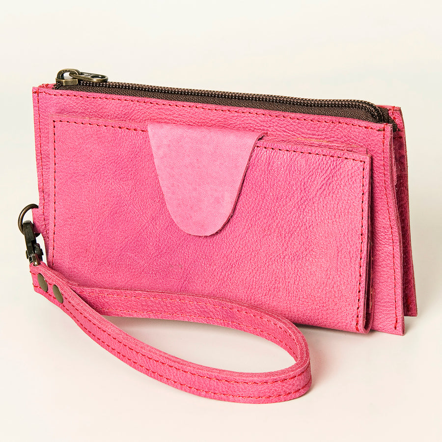 American Darling Handcrafted Pink Leather Wristlet bag - Full Grain Western Purse - Uhorse