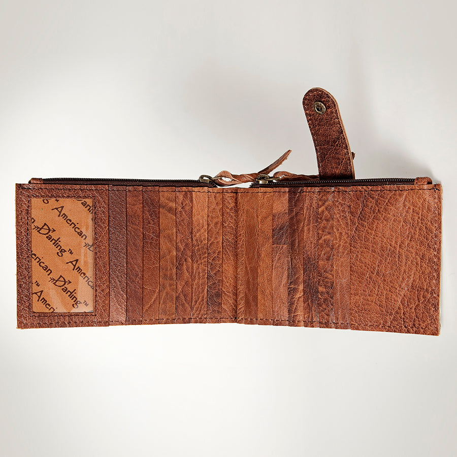 American Darling Card-Holder, Genuine Hair-On Cowhide & Full Grain Leather, Slim Western Travel Wallet