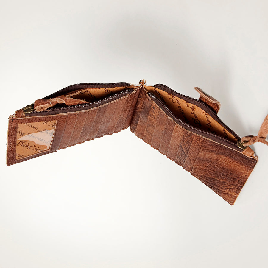 American Darling Card-Holder, Genuine Hair-On Cowhide & Full Grain Leather, Slim Western Travel Wallet