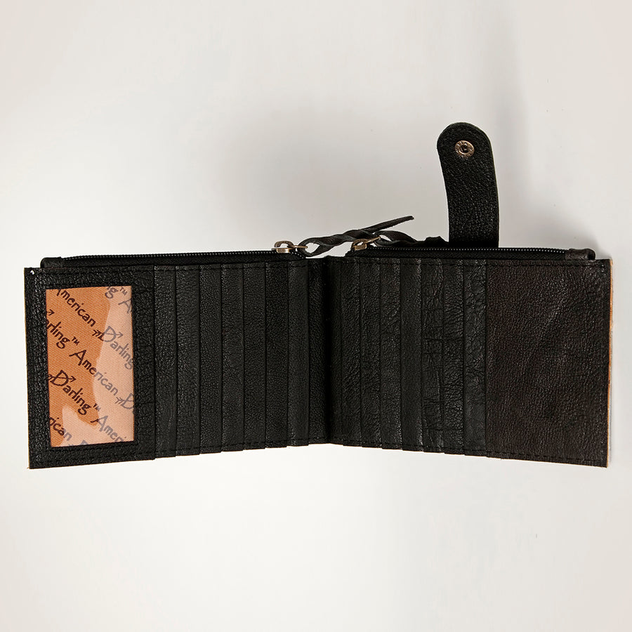 American Darling Card-Holder, Genuine Hair-On Cowhide & Full Grain Leather, Slim Western Travel Wallet