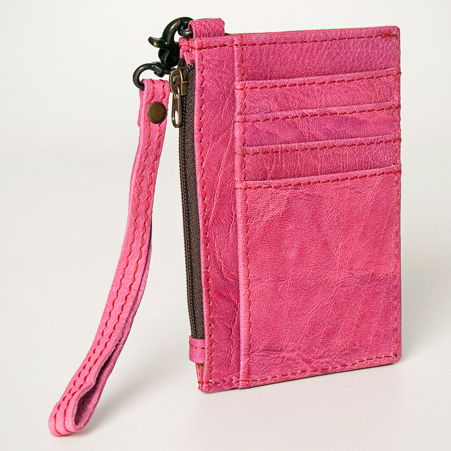 American Darling Handcrafted Pink Leather Card-Holder - Full Grain Western Slim Wallet - Uhorse