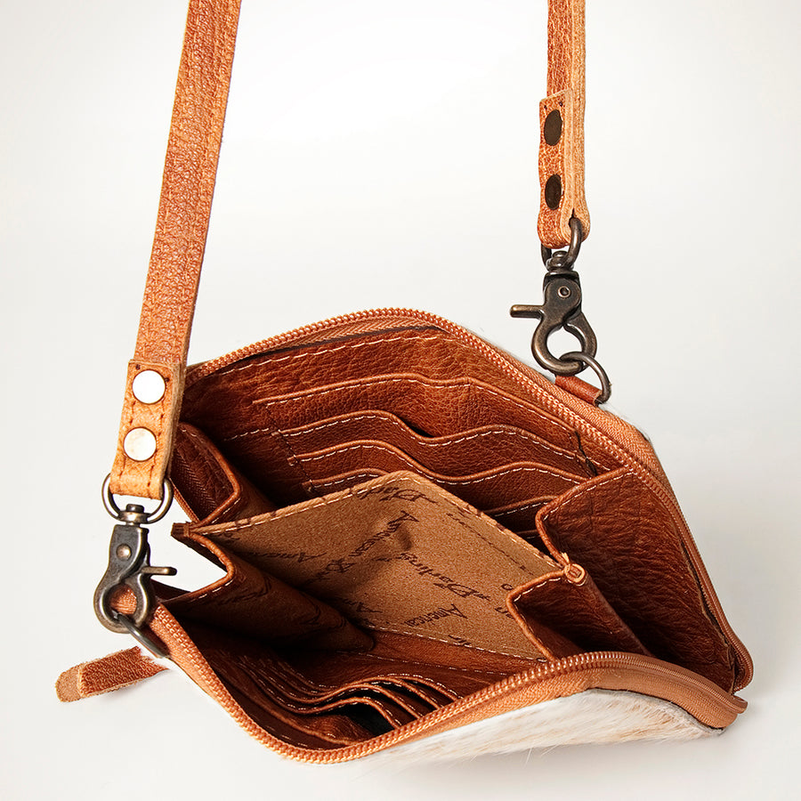 American Darling Cross body Bag, Hair-On Cowhide & Genuine Full Grain Leather, Western Shoulder Purse, 6in (H) X 6in (W)