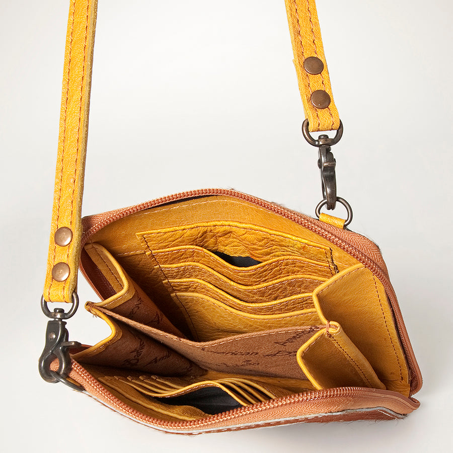 American Darling Cross body Bag, Hair-On Cowhide & Genuine Full Grain Leather, Western Shoulder Purse, 6in (H) X 6in (W)