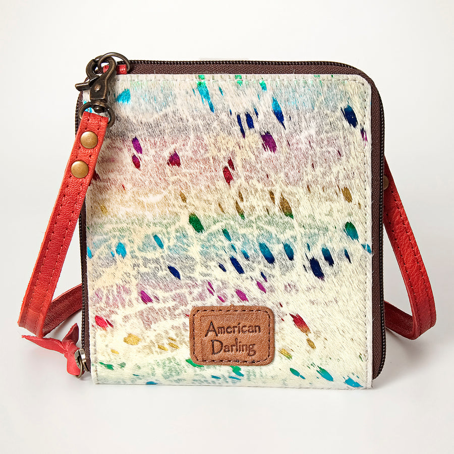 American Darling Cross body Bag, Hair-On Cowhide & Genuine Full Grain Leather, Western Shoulder Purse, 6in (H) X 6in (W)