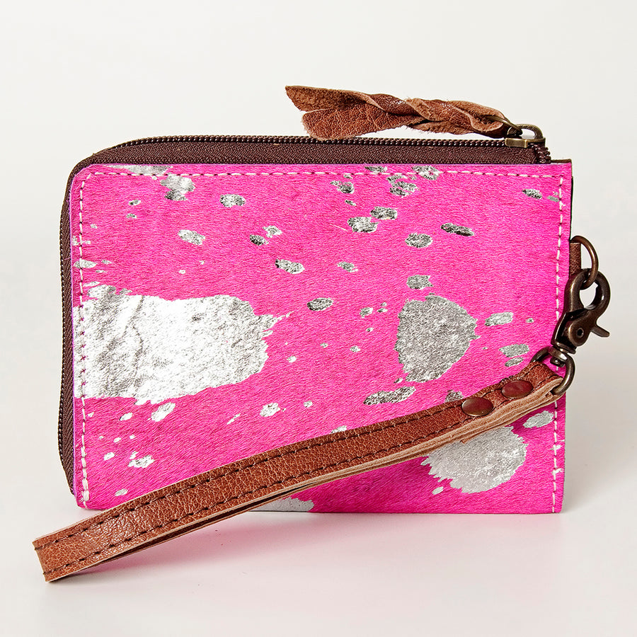American Darling Coin Purse, Genuine Hair-On Cowhide & Full Grain Leather, Slim Western Travel Pouch, 4.5in (H) X 6.5in (W)