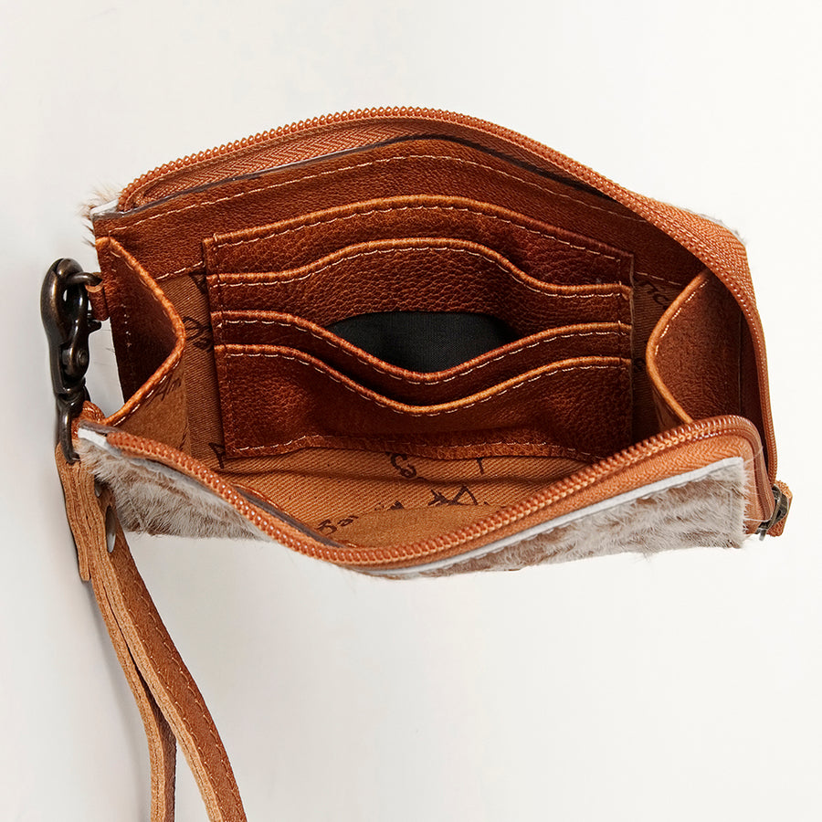 American Darling Coin Purse, Genuine Hair-On Cowhide & Full Grain Leather, Slim Western Travel Pouch, 4.5in (H) X 6.5in (W)