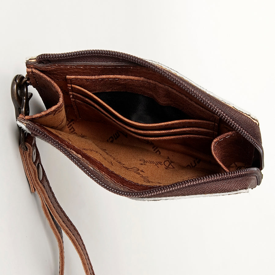 American Darling Coin Purse, Genuine Hair-On Cowhide & Full Grain Leather, Slim Western Travel Pouch, 4.5in (H) X 6.5in (W)