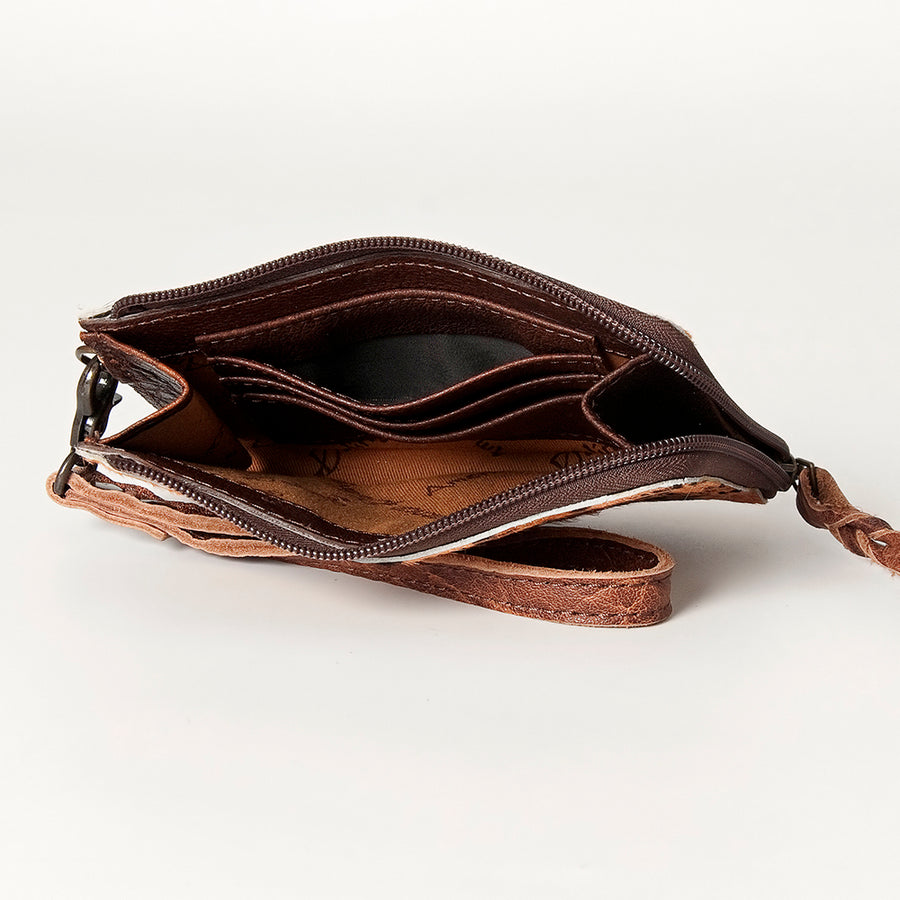 American Darling Coin Purse, Genuine Hair-On Cowhide & Full Grain Leather, Slim Western Travel Pouch, 4.5in (H) X 6.5in (W)