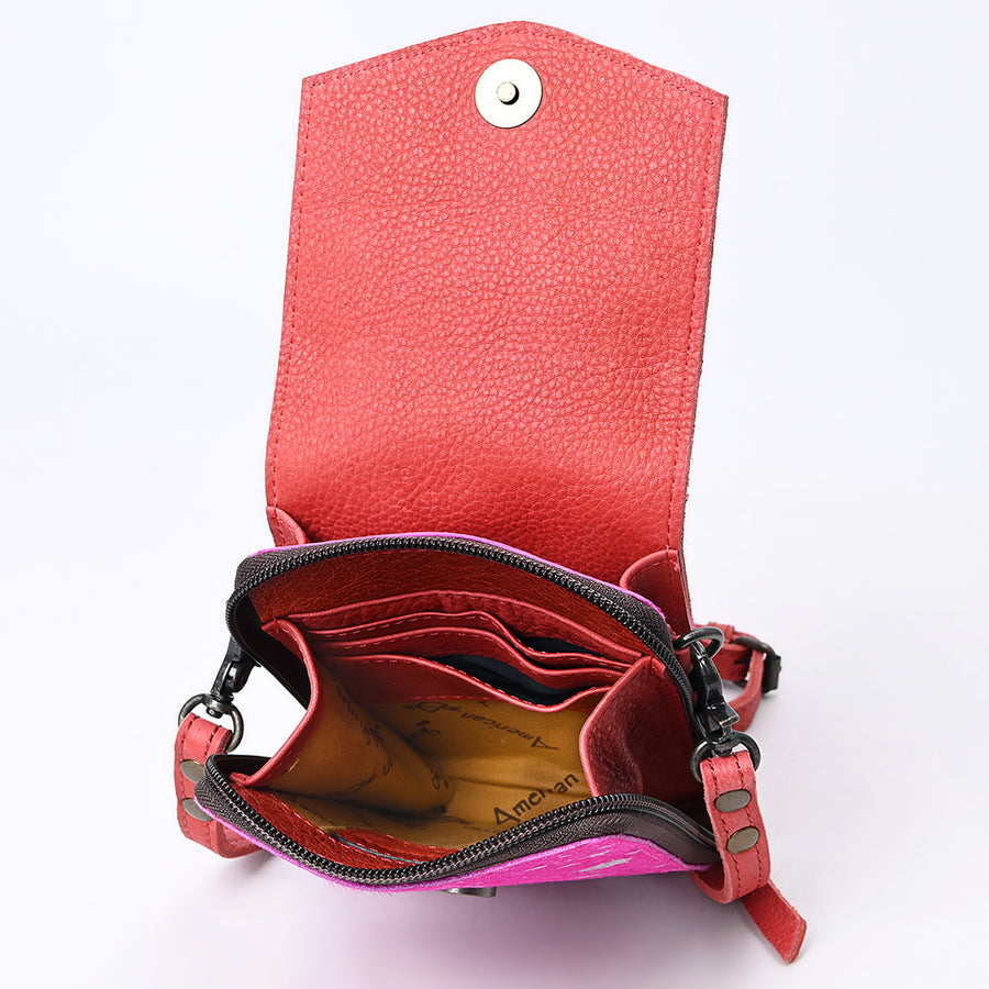 American Darling Cell Phone holder, Genuine Hair-On Cowhide & Full Grain Leather, Western Crossbody Bag, 7in X 4in X 1in