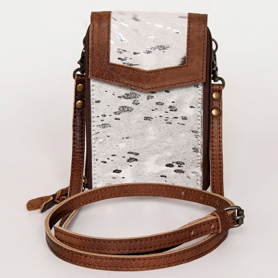 American Darling Cell Phone holder, Genuine Hair-On Cowhide & Full Grain Leather, Western Crossbody Bag, 7in X 4in X 1in