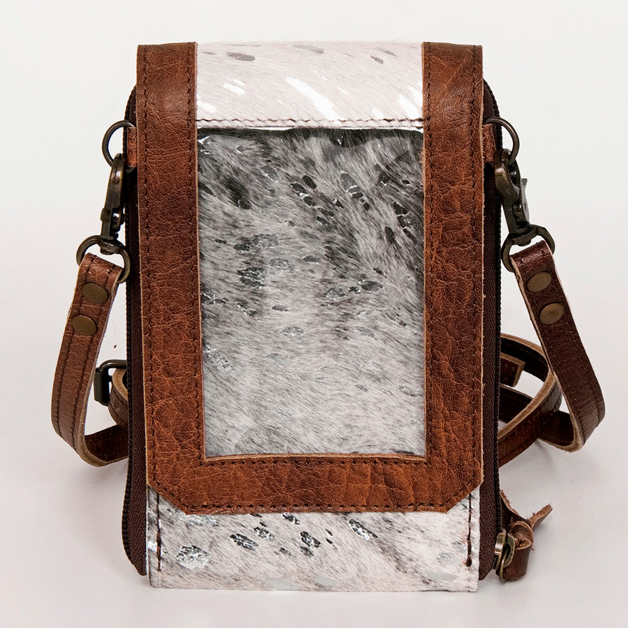 American Darling Cell Phone holder, Genuine Hair-On Cowhide & Full Grain Leather, Western Crossbody Bag, 7in X 4in X 1in