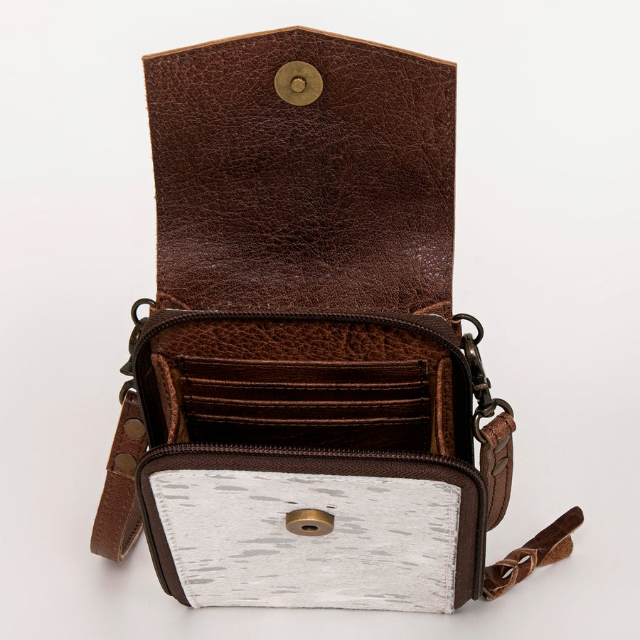 American Darling Cell Phone holder, Genuine Hair-On Cowhide & Full Grain Leather, Western Crossbody Bag, 7in X 4in X 1in