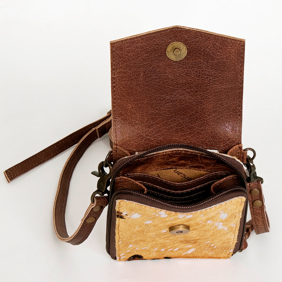 American Darling Cell Phone holder, Genuine Hair-On Cowhide & Full Grain Leather, Western Crossbody Bag, 7in X 4in X 1in