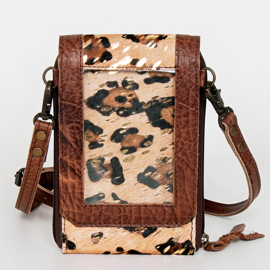 American Darling Cell Phone holder, Genuine Hair-On Cowhide & Full Grain Leather, Western Crossbody Bag, 7in X 4in X 1in