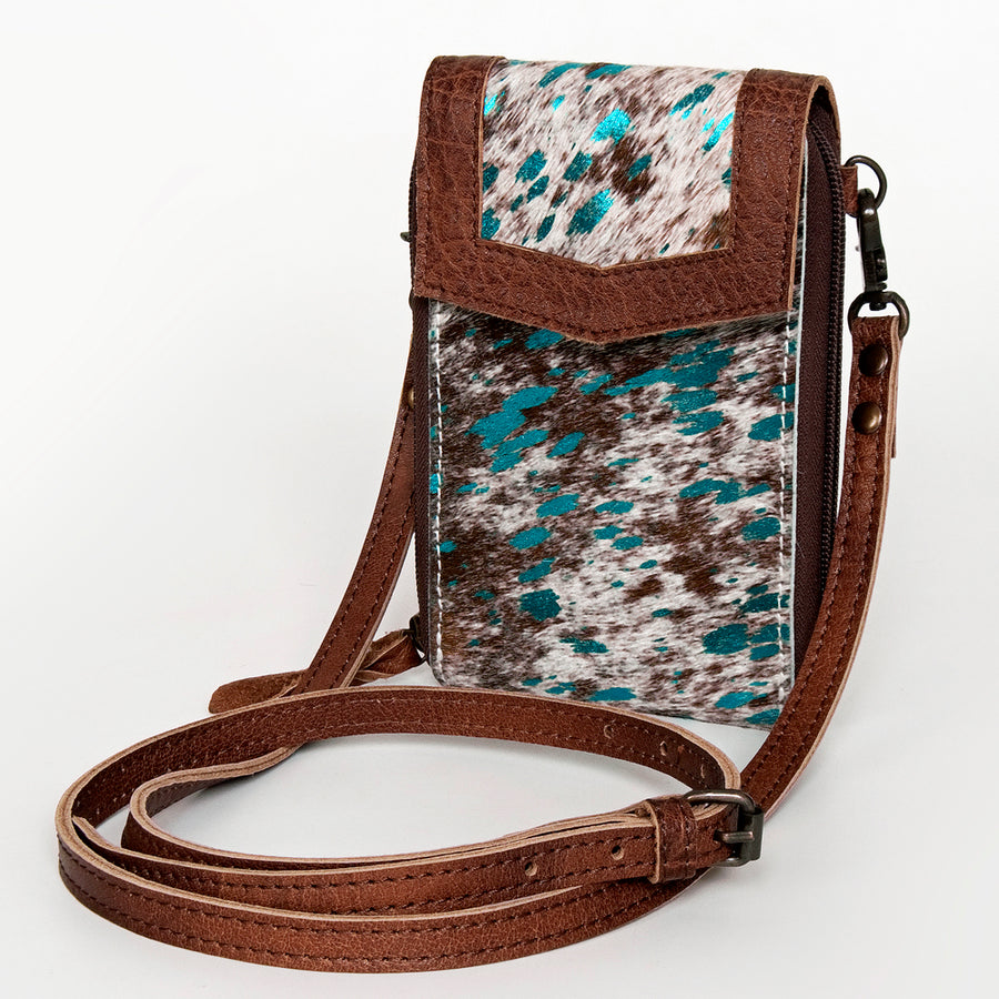 American Darling Cell Phone holder, Genuine Hair-On Cowhide & Full Grain Leather, Western Crossbody Bag, 7in X 4in X 1in