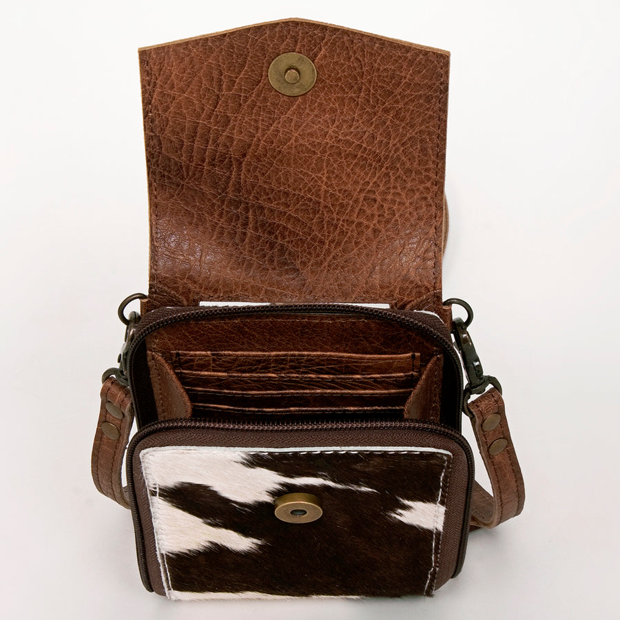 American Darling Cell Phone holder, Genuine Hair-On Cowhide & Full Grain Leather, Western Crossbody Bag, 7in X 4in X 1in