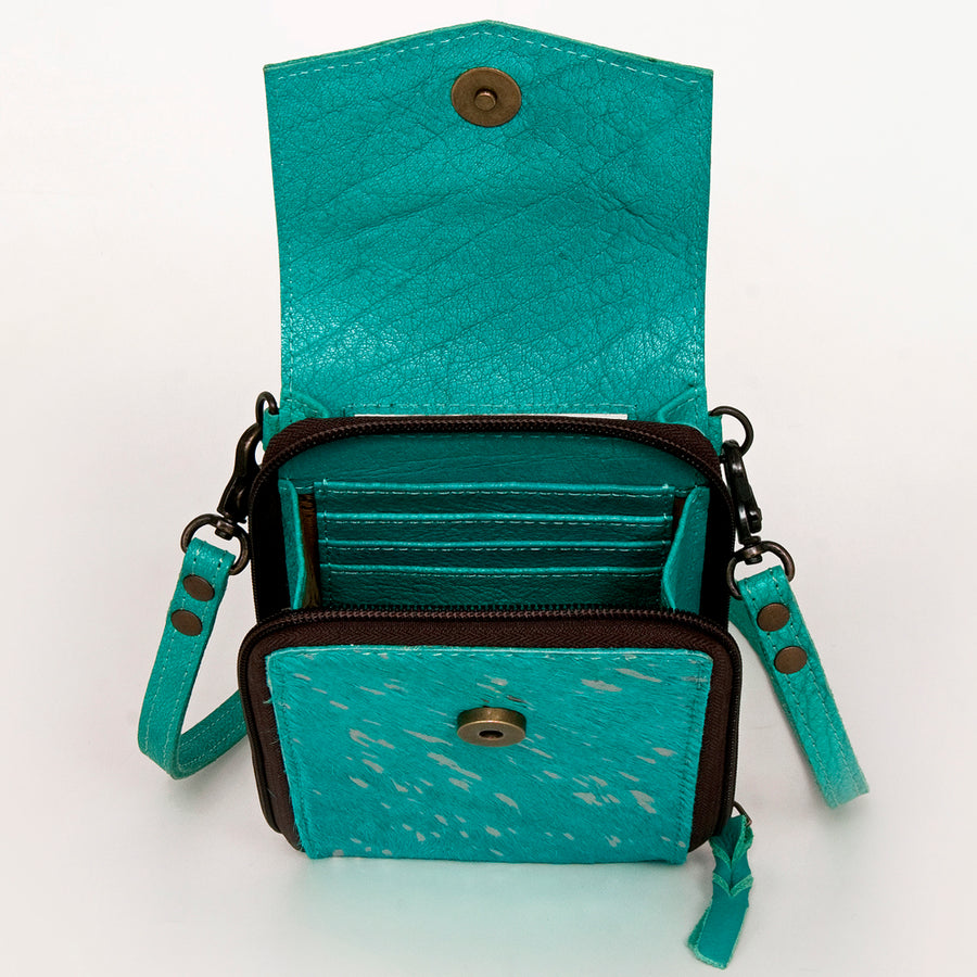 American Darling Cell Phone holder, Genuine Hair-On Cowhide & Full Grain Leather, Western Crossbody Bag, 7in X 4in X 1in