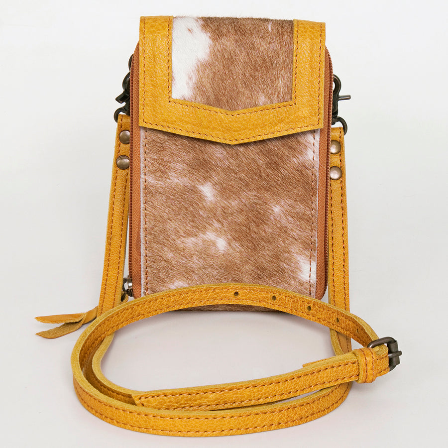 American Darling Cell Phone holder, Genuine Hair-On Cowhide & Full Grain Leather, Western Crossbody Bag, 7in X 4in X 1in
