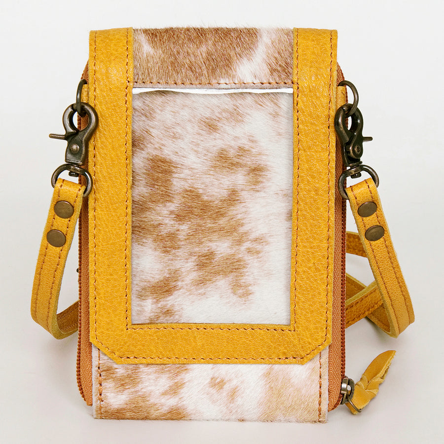 American Darling Cell Phone holder, Genuine Hair-On Cowhide & Full Grain Leather, Western Crossbody Bag, 7in X 4in X 1in