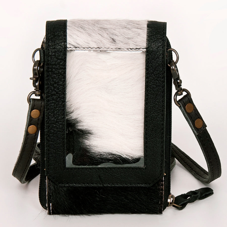 American Darling Cell Phone holder, Genuine Hair-On Cowhide & Full Grain Leather, Western Crossbody Bag, 7in X 4in X 1in