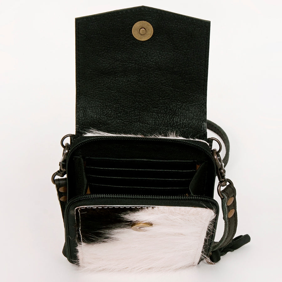 American Darling Cell Phone holder, Genuine Hair-On Cowhide & Full Grain Leather, Western Crossbody Bag, 7in X 4in X 1in