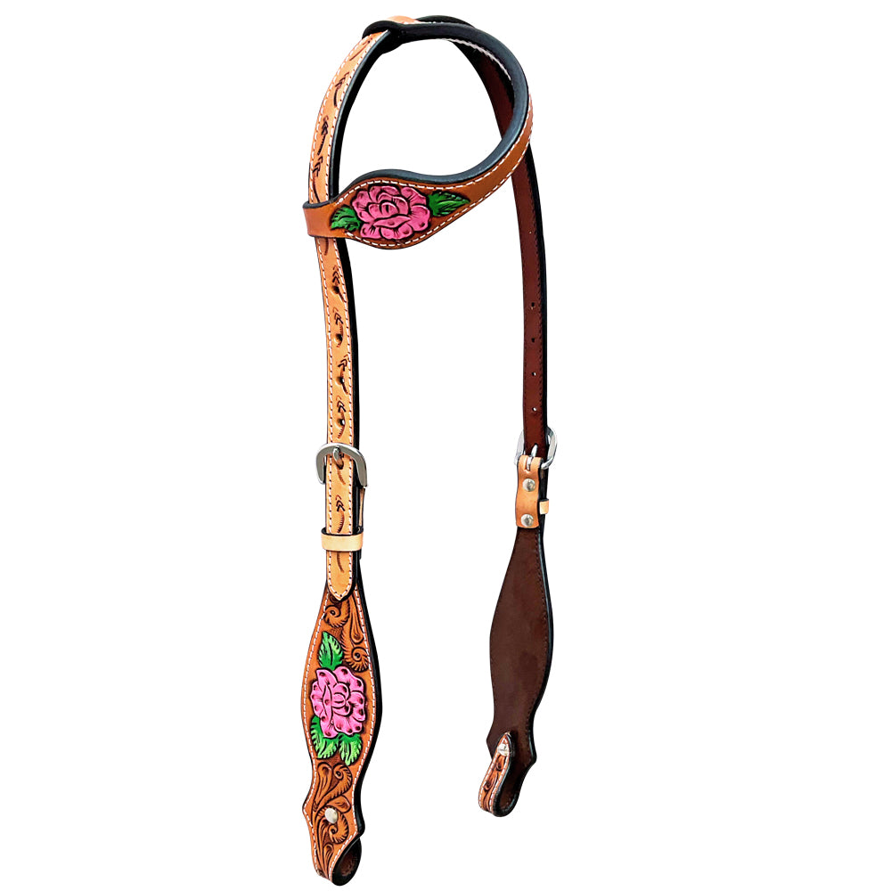 Bar H Equine Belle Unicorn Leather Headstall Tan