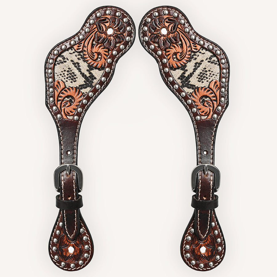 Bar H Equine Horse Riding Western Leather Spurs Straps for Adults women's - Uhorse