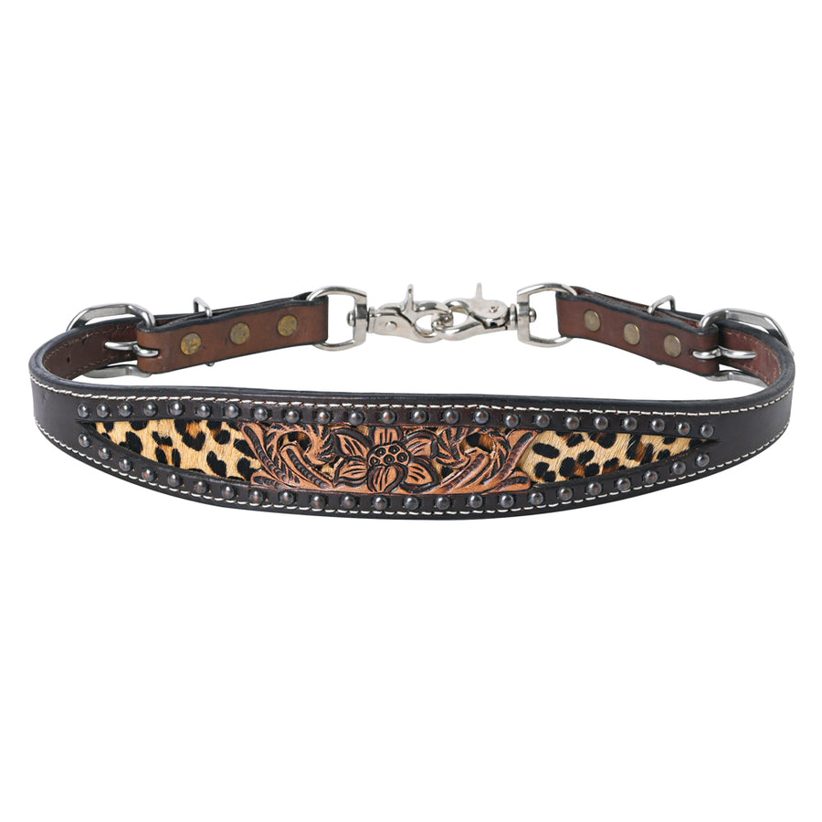 Brown leather western curb chain belt with silver hardware - Uhorse