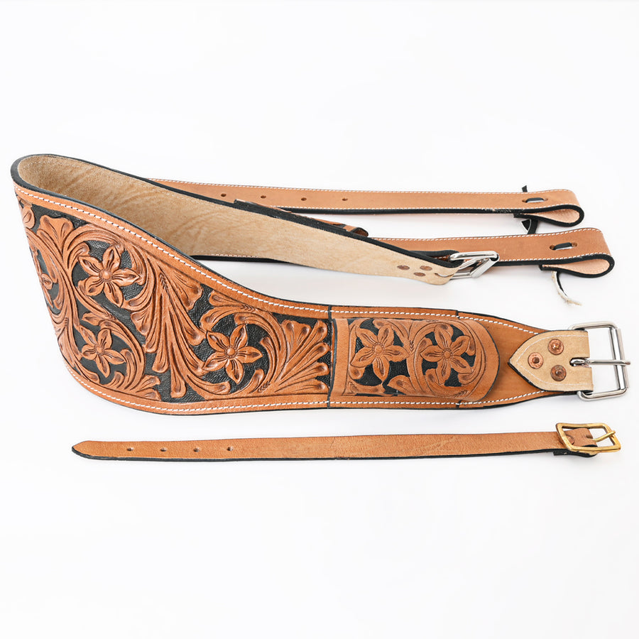 Horse Saddle Flank Cinch Girth Handtooled Leather W/ Billets Tan Comfytack by Hilason