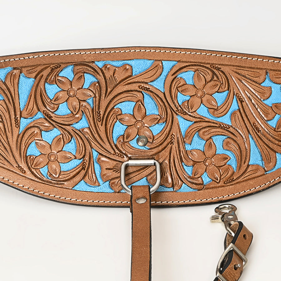 Comfytack By HILASON Genuine Leather Floral tooled Horse Saddle Flank Cinch Girth Turquoise Inlay Billets & Connector
