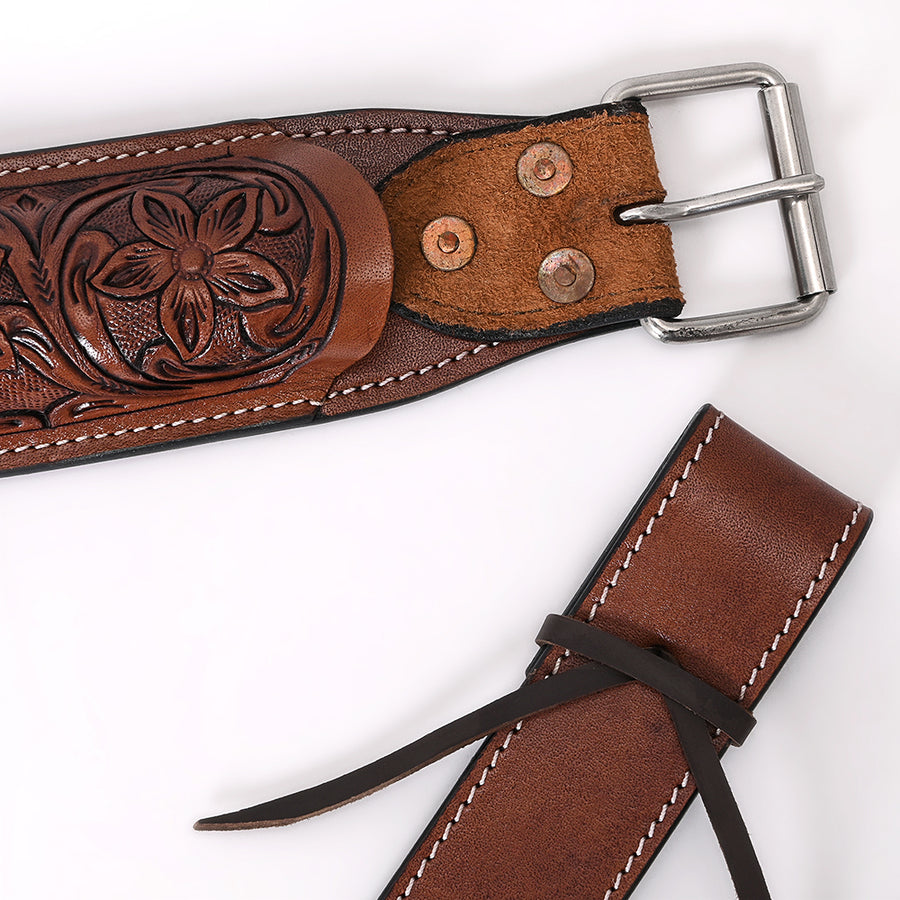 Horse Saddle Flank Cinch Girth Handtooled Leather W/ Billets Brown Comfytack by Hilason