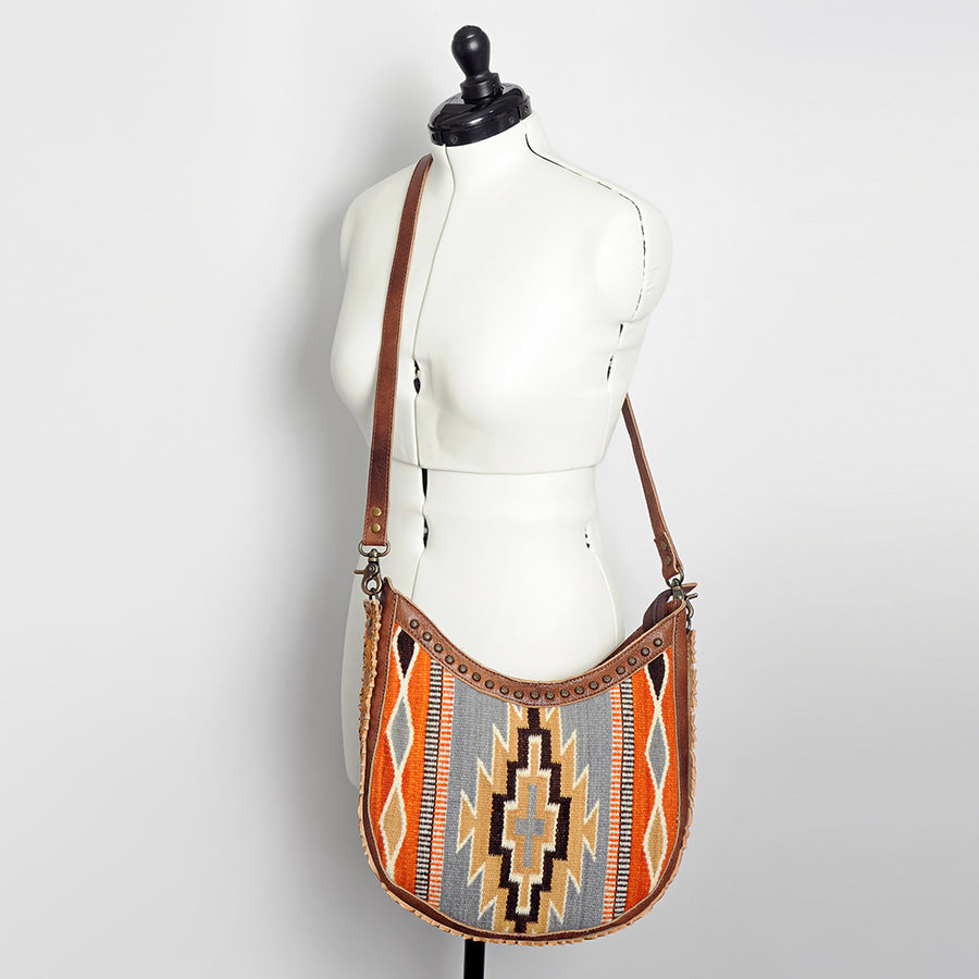 American Darling Hobo Bag Western Hand Tooled Floral Genuine Leather Crossbody with Hand Woven Saddle Blanket & YKK Zipper