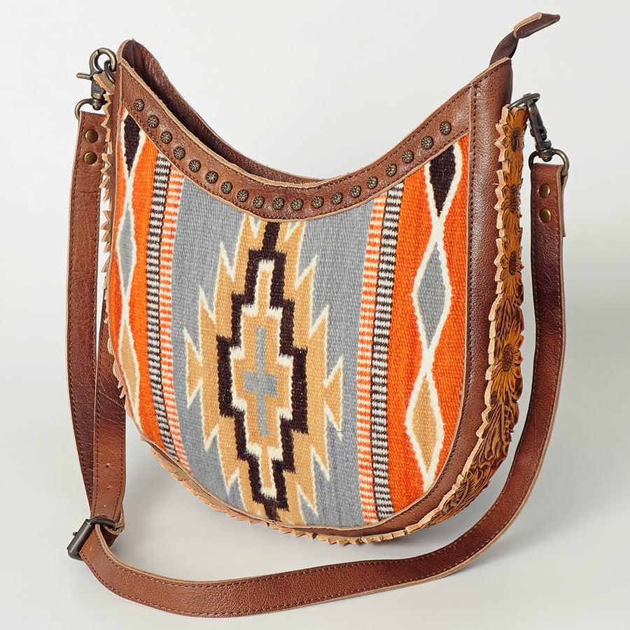 American Darling Handcrafted Hand Tooled Leather and Saddle Blanket Hobo Bag - Uhorse