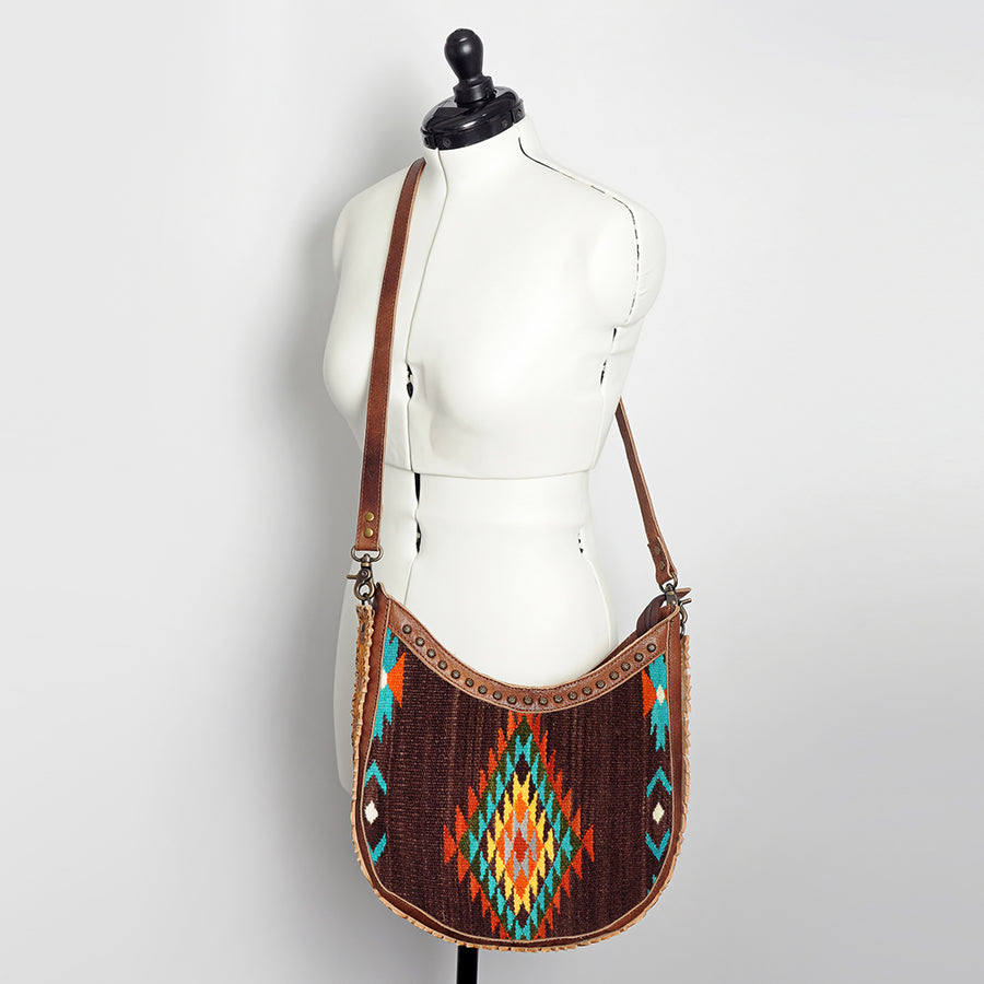 American Darling Hobo Bag Western Hand Tooled Floral Genuine Leather Crossbody with Hand Woven Saddle Blanket & YKK Zipper