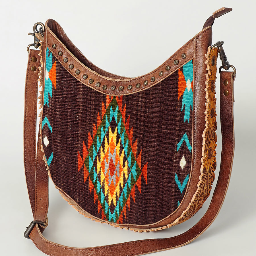 American Darling Handcrafted Hand Tooled Leather and Saddle Blanket Hobo Bag - Uhorse