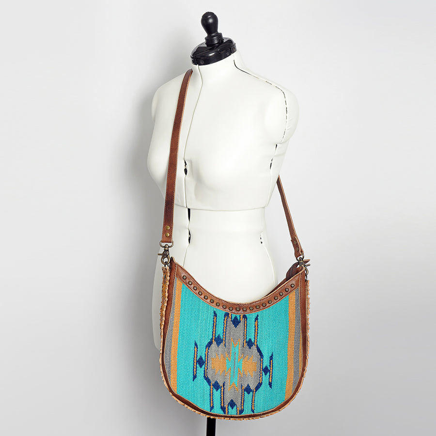 American Darling Hobo Bag Western Hand Tooled Floral Genuine Leather Crossbody with Hand Woven Saddle Blanket & YKK Zipper