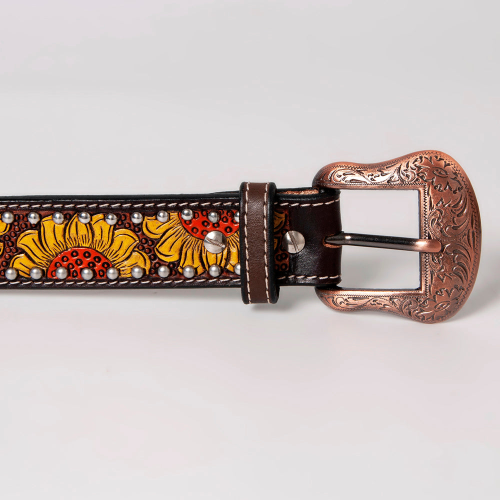 BAR H EQUINE Sunflower Floral Hand Painted Western Leather Men And Women Belt Brown