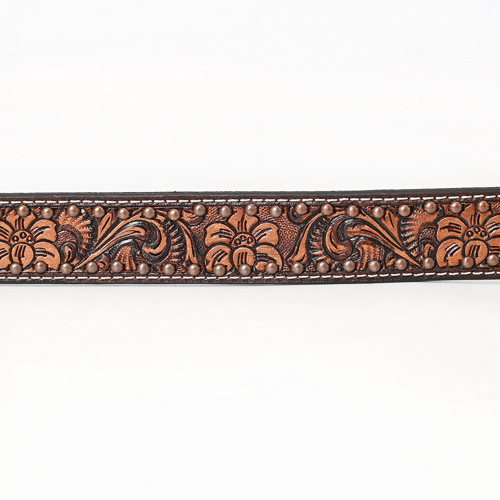 BAR H EQUINE Floral Genuine Hand Tooled Western Fashion Premium Leather Men And Women Belt Brown