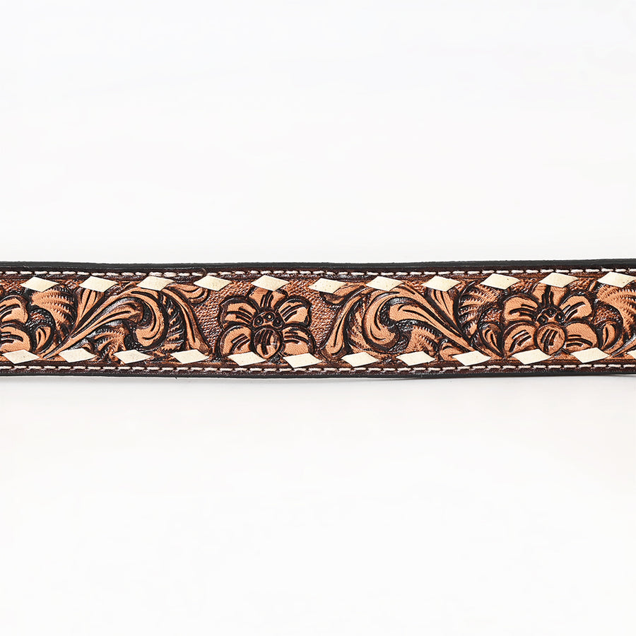 BAR H EQUINE Brown Floral Hand Tooled Fashion Premium Leather Belt Unisex Western with Removable Buckle