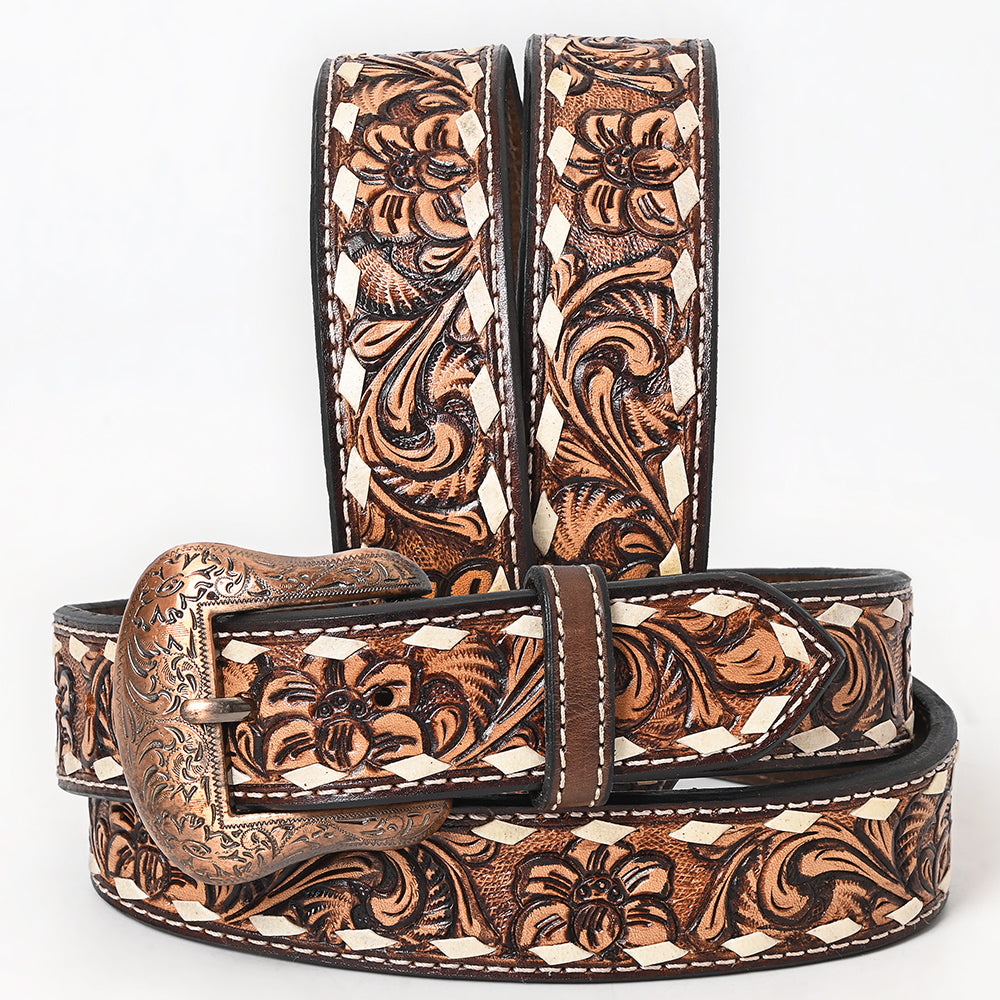 BAR H EQUINE Premium Quality Floral Hand Carved Western Leather Men And Women Belt Brown
