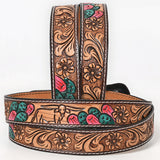 BAR H EQUINE Floral Cactus Bull Hand Carved Western Leather Men And Women Belt