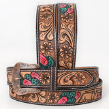 BAR H EQUINE Floral Cactus Bull Hand Carved Western Leather Men And Women Belt