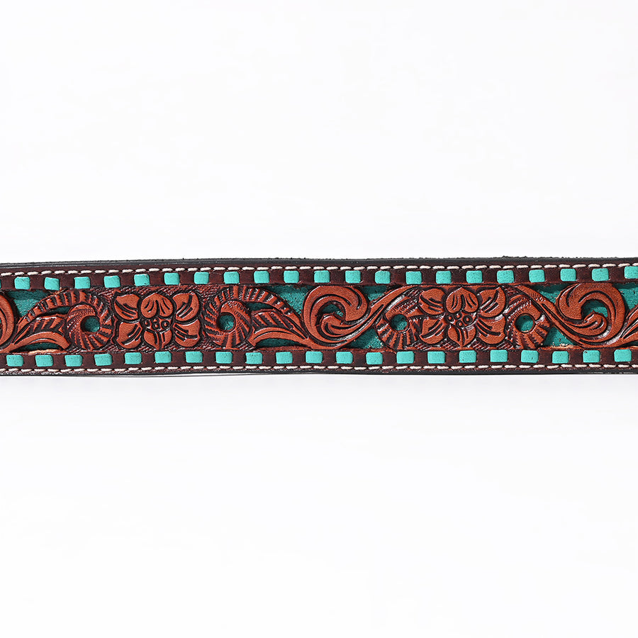 BAR H EQUINE Brown Floral Cactus Bull Hand Carved Genuine Leather Men & Women Belt Unisex Western with Removable Buckle